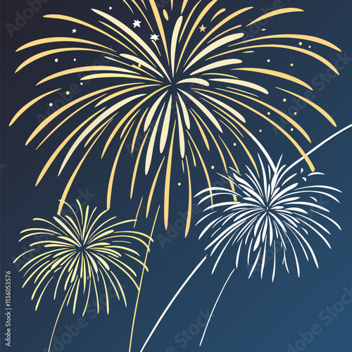 Festive Gold White Fireworks Display New Year Celebration