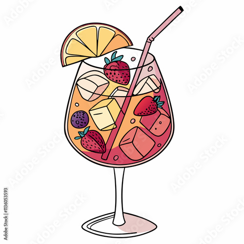 Refreshing Summer Fruit Sangria Cocktail Drink in Glass