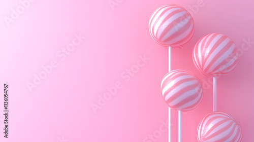 white and pink lolipops spiral with wooden stick on pink background , childhood sweets on pink background , Sweet sugar candy swirl in modern fashion style , Minimal design
