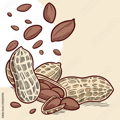 Delicious Peanuts Shelled Unshelled Roasted Nuts Food Illustration