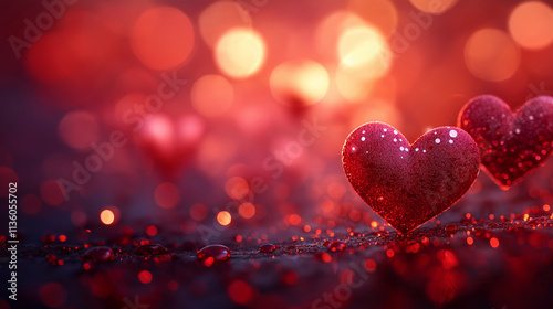 red glitter heart on blurred background for valentine's day