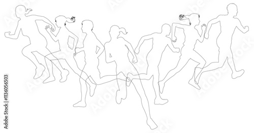 A set of silhouette runners running or jogging. Active sports people healthy players fitness silhouettes concept.