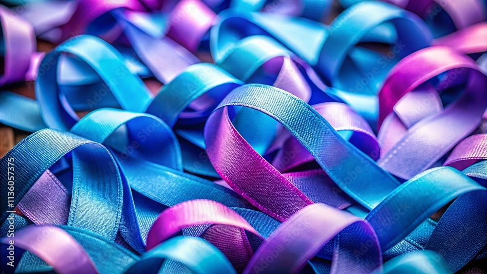 Blue and Purple Awareness Ribbon: Conceptual Photography, Symbolic Image, Hope, Support, Charity Blue and Purple Awareness Ribbon: Conceptual Photography, Symbolic Image, Hope, Support, Charity
