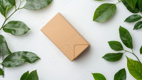 Eco-friendly box mockup design studio setting product type minimalist environment top-down view sustainability concept photo