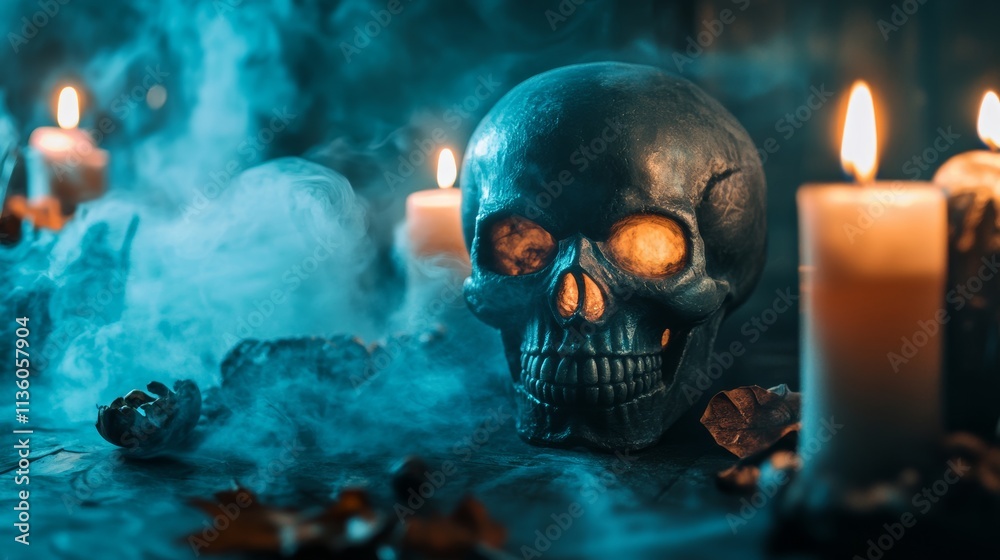 skull fog in dark halloween background skull fog in dark halloween background