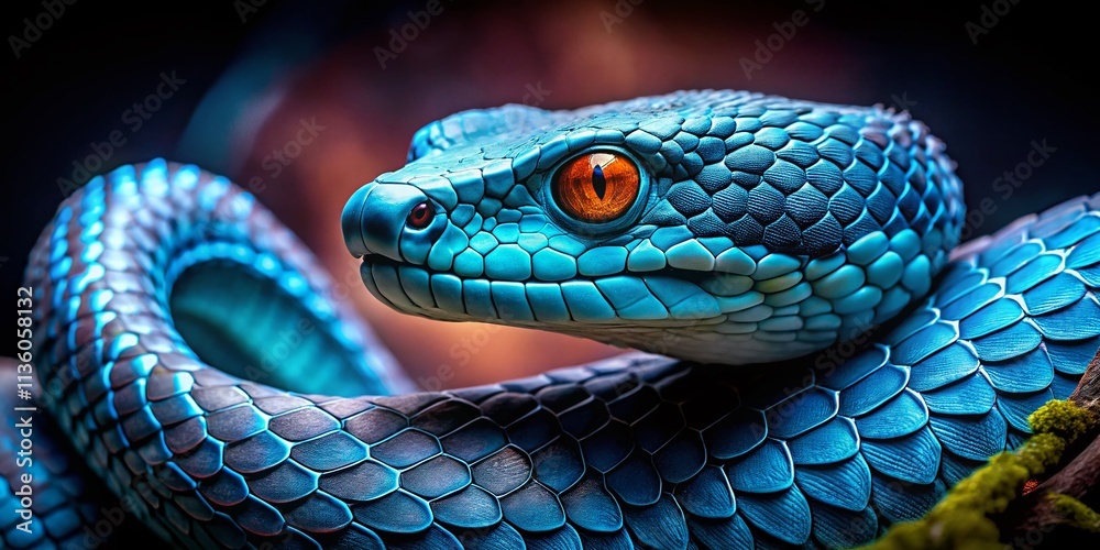 Fototapeta premium Blue Naga Snake Low Light Photography: Mystical Serpent in the Dark