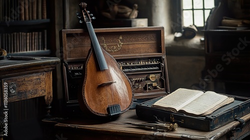 Antique Viola da Gamba and Sheet Music