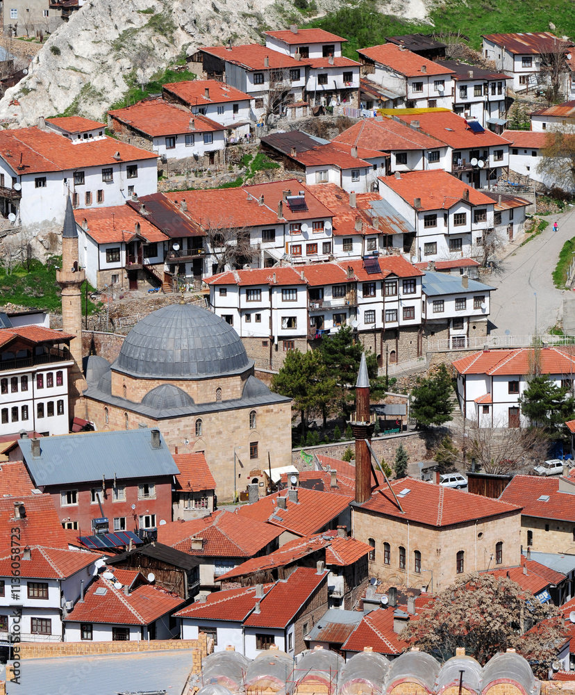 Obraz premium The historical Beypazari Town in Ankara, Turkey, is a touristic city with its old Ottoman houses and historical mosques.