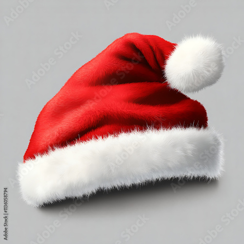 Classic Red Santa Hat with Soft Fluffy White Trim and Cozy Winter Look. photo