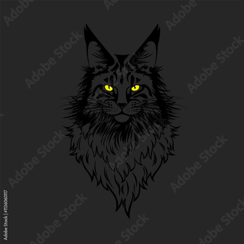 Maine Coon Cat with Yellow Eyes