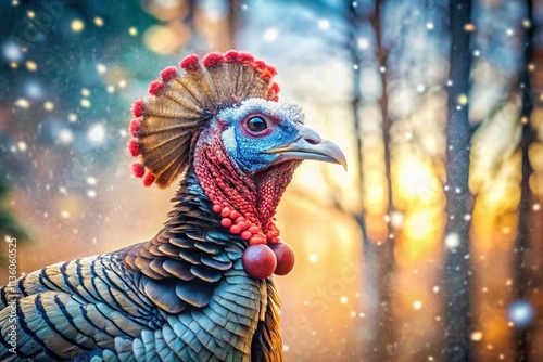 Bokeh Photography: Turkey & Wolf Hat - Festive Autumn Scene, Blurred Background, Wildlife, Thanksgiving, Winter Wonderland photo