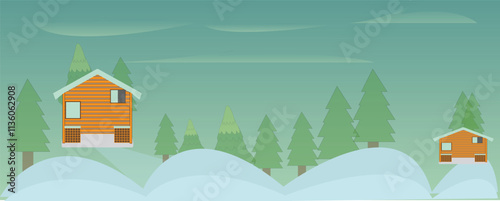 Vector winter background, forest, trees, snow.winter foggy nature.