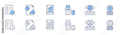 Finance icon set in two styles, Duotone and Thin Line style. Editable stroke. accept, analytics, business and finance, edc, consultant, coins