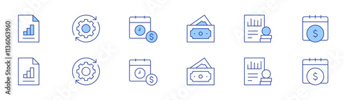 Finance icon set in two styles, Duotone and Thin Line style. Editable stroke. cash, graph, profit, development, payday, money