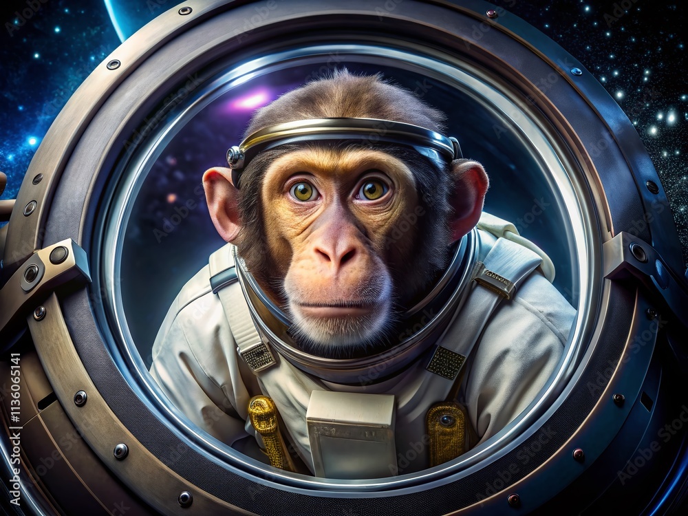 Candid Space Monkey: Cosmonaut Chimp in Zero Gravity, Adorable Astronaut, Funny Space Photoshoot Candid Space Monkey: Cosmonaut Chimp in Zero Gravity, Adorable Astronaut, Funny Space Photoshoot