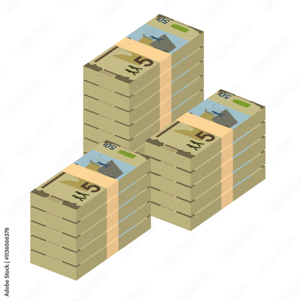Azerbaijan Manat Vector Illustration. Azerbaijani money set bundle banknotes. Paper money 50 AZN. Flat style. Isolated on white background. Simple minimal design. Azerbaijan Manat Vector Illustration. Azerbaijani money set bundle banknotes. Paper money 50 AZN. Flat style. Isolated on white background. Simple minimal design.