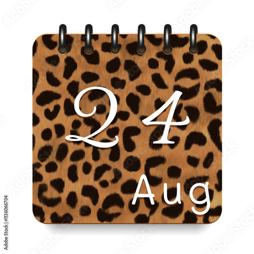 August. Leopard print calendar daily icon. White letters. Date day week Sunday, Monday, Tuesday, Wednesday, Thursday, Friday, Saturday.