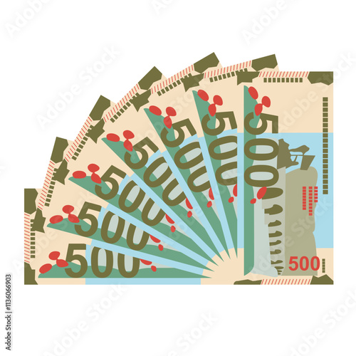 Azerbaijan Manat Vector Illustration. Azerbaijani money set bundle banknotes. Paper money 500 AZN. Flat style. Isolated on white background. Simple minimal design.