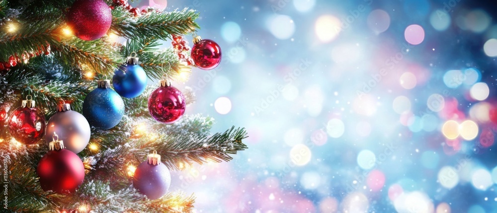 Sparkling Christmas Tree Ornaments and Festive Lights Background Sparkling Christmas Tree Ornaments and Festive Lights Background