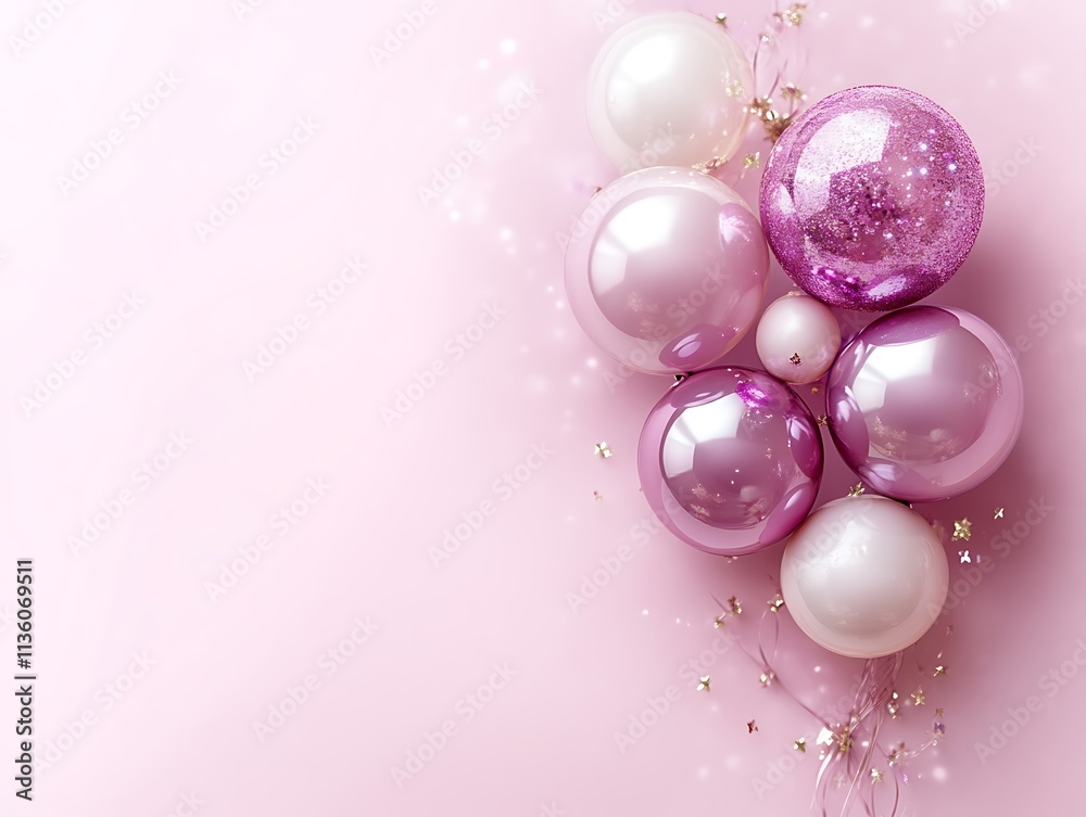 Pink and white balloons clustered on a pink background