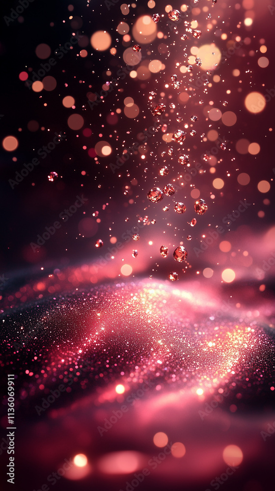 Fototapeta premium Geometric Red Black Gems Crystal Sand Cascade Bokeh Floating Glass Metallic Glow 3D Design Abstract Art Shapes Modern Rustic Element Aesthetic Wallpaper Background