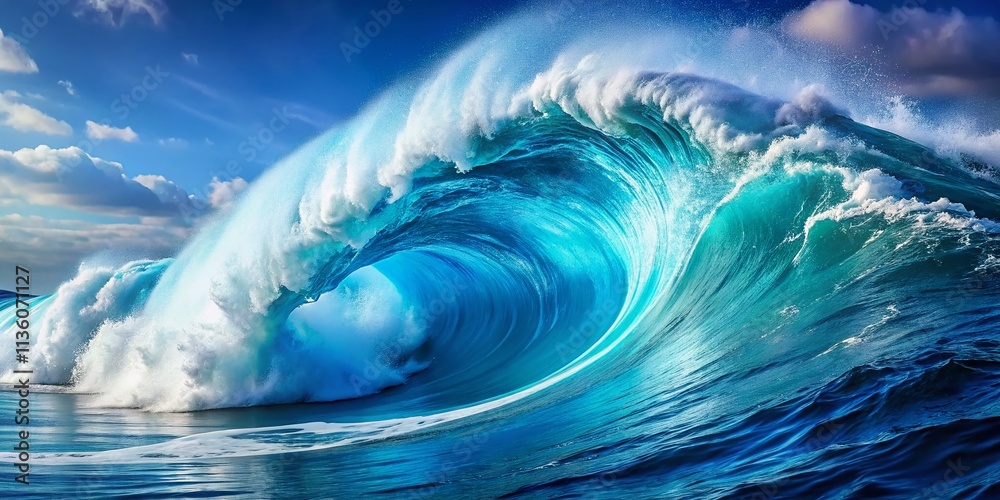 Huge Storm Wave Ocean, Deep Blue, Isolated, Dramatic Seascape