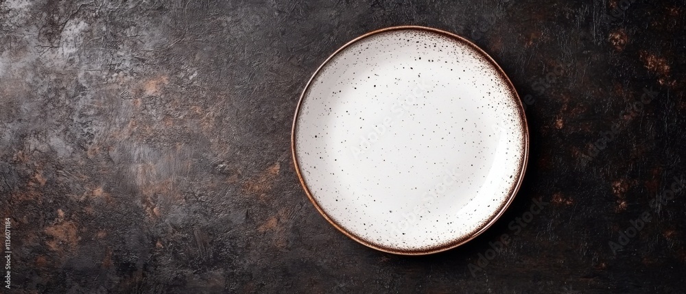 Rustic White Plate on Dark Brown Textured Background, Empty Dish, Food Photography Rustic White Plate on Dark Brown Textured Background, Empty Dish, Food Photography