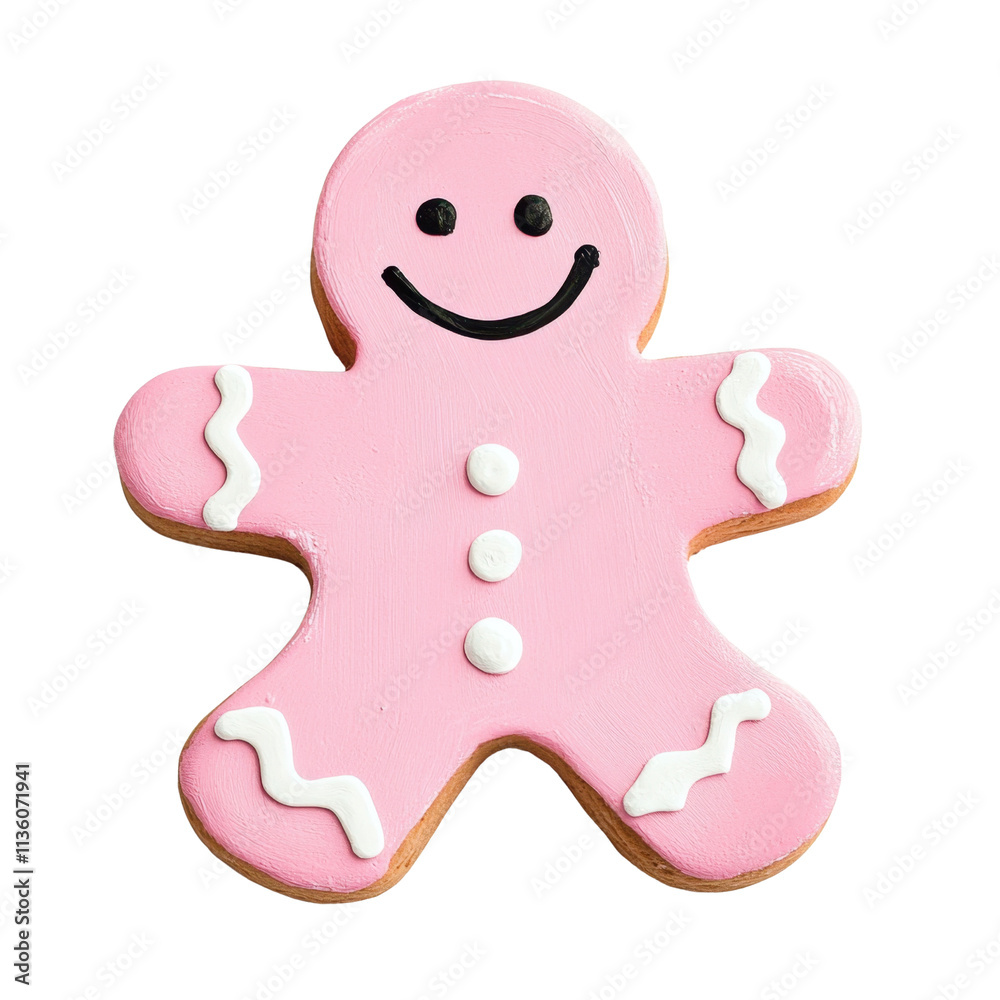 Cute pink gingerbread cookie with icing decoration and smiley face Cute pink gingerbread cookie with icing decoration and smiley face
