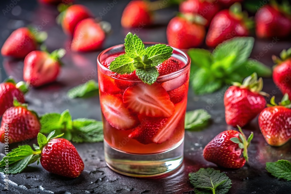 Pink Drink with Strawberries & Mint - Tilt-Shift Photography Pink Drink with Strawberries & Mint - Tilt-Shift Photography