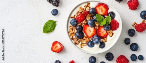 Delicious Yogurt Parfait with Granola, Strawberries, and Blueberries