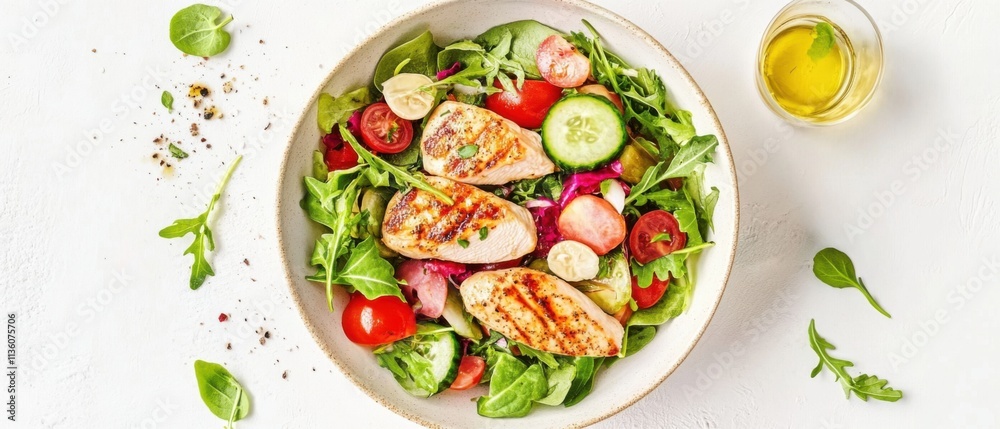 Delicious Grilled Chicken Salad with Fresh Vegetables and Herbs Delicious Grilled Chicken Salad with Fresh Vegetables and Herbs