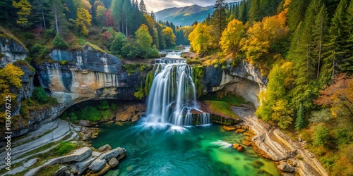 Stunning Aerial View of Pericnik Waterfall, Triglav National Park photo