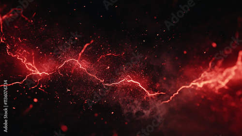 Thunder lightning vector electric power effect isolated on black background. Red spark blast vfx illustration. Flash lightening explosion magical spell attack. Energy discharge neon thunderstorm