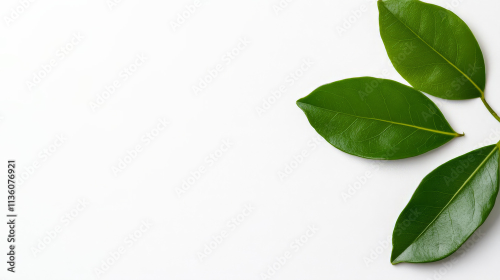 Green Leaves on White: Minimalist beauty with a touch of nature, featuring three vibrant green leaves arranged in a simple yet elegant composition. Green Leaves on White: Minimalist beauty with a touch of nature, featuring three vibrant green leaves arranged in a simple yet elegant composition.
