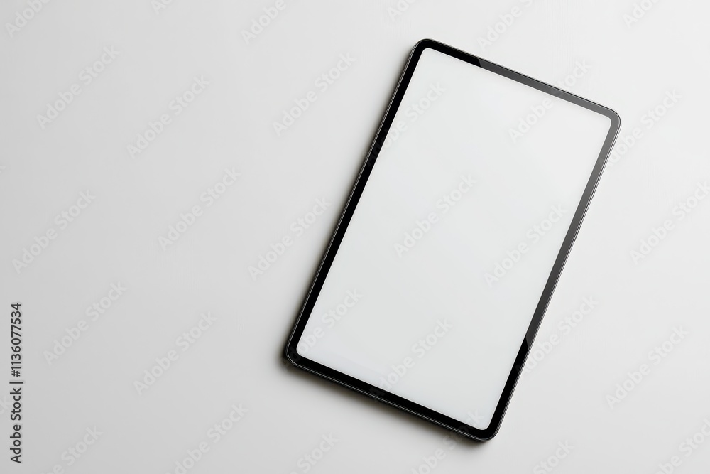 Solid-color tablet mock up on clean surface for design presentations and digital projects Solid-color tablet mock up on clean surface for design presentations and digital projects