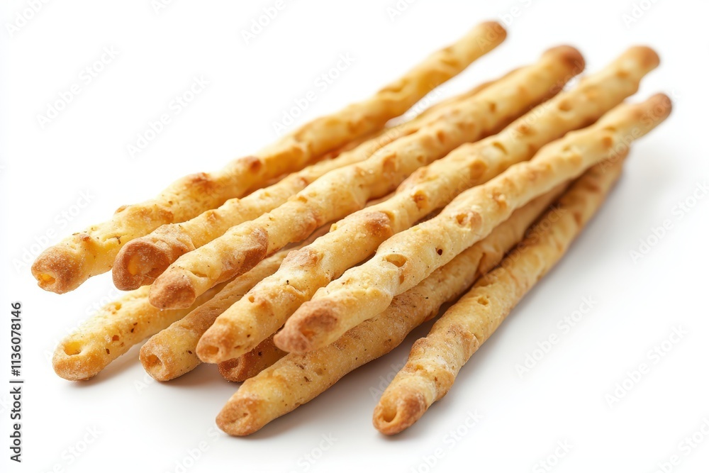 Delicious breadsticks arranged in an enticing stack on a bright white background Delicious breadsticks arranged in an enticing stack on a bright white background