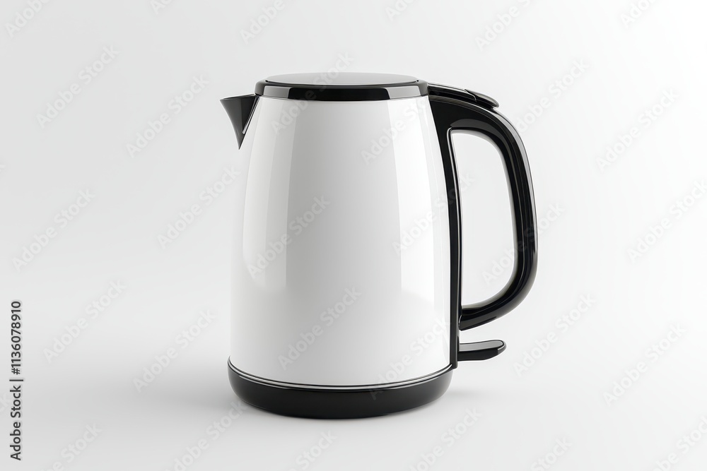Sleek electric kettle mock up isolated on white background showcasing modern design features Sleek electric kettle mock up isolated on white background showcasing modern design features