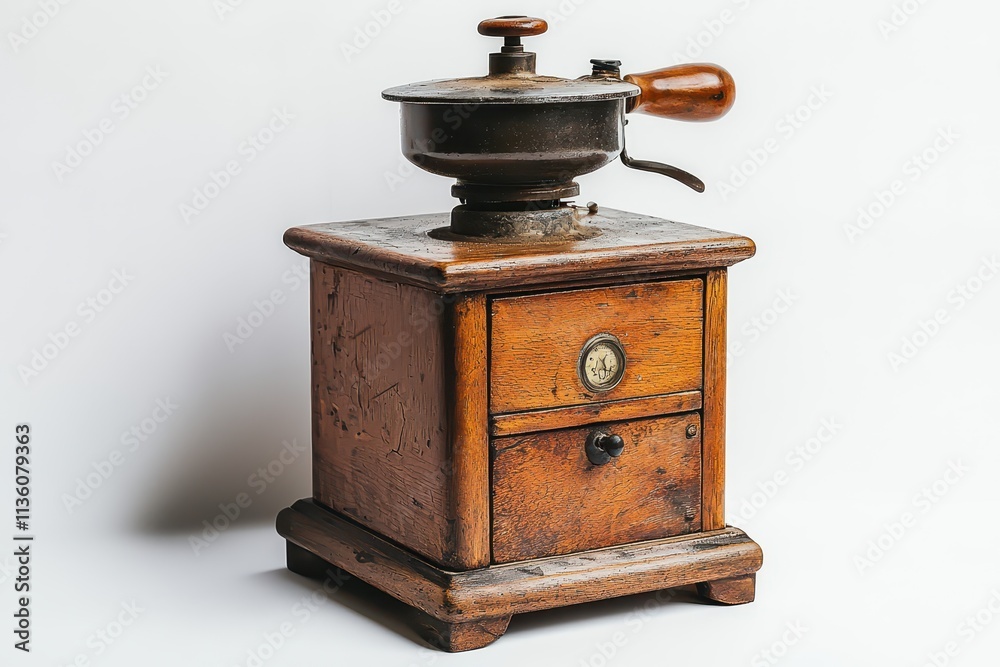 Old coffee grinder mock up in rustic design on a bright white background Old coffee grinder mock up in rustic design on a bright white background