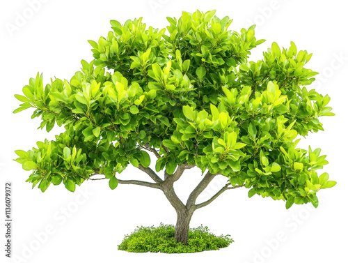Vibrant green tree with lush foliage isolated on a striking black background nature photography photo