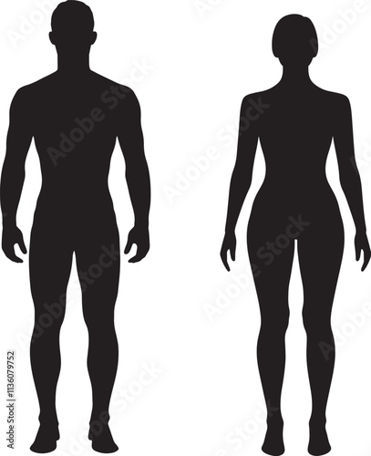 Black silhouette of a man and a woman. Male and female gender. Body silhouettes for medicine.