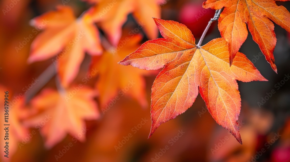 Vibrant Autumn Leaves: Close-Up of Orange and Red Maple Foliage Against a Soft Focus Background in Nature's Beautiful Fall Palette Vibrant Autumn Leaves: Close-Up of Orange and Red Maple Foliage Against a Soft Focus Background in Nature's Beautiful Fall Palette