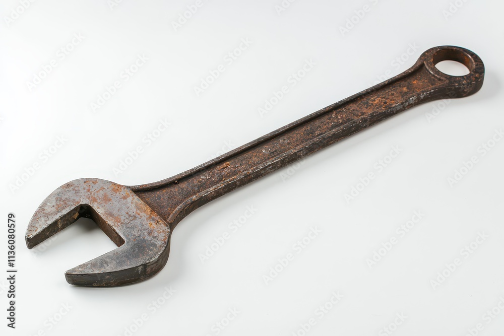 Wrench isolated on white background showing wear and rust for professional use Wrench isolated on white background showing wear and rust for professional use
