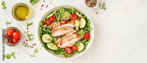 Delicious Grilled Chicken Salad with Cucumber, Tomato, and Arugula