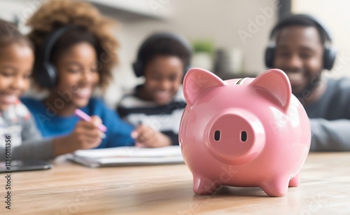 Family Saving Money Piggy Bank Education Concept