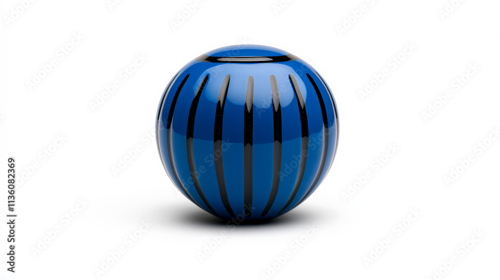 Striped Blue Sphere: A modern, minimalist design of a blue sphere with black vertical stripes. Clean lines and a sophisticated aesthetic. Striped Blue Sphere: A modern, minimalist design of a blue sphere with black vertical stripes. Clean lines and a sophisticated aesthetic.