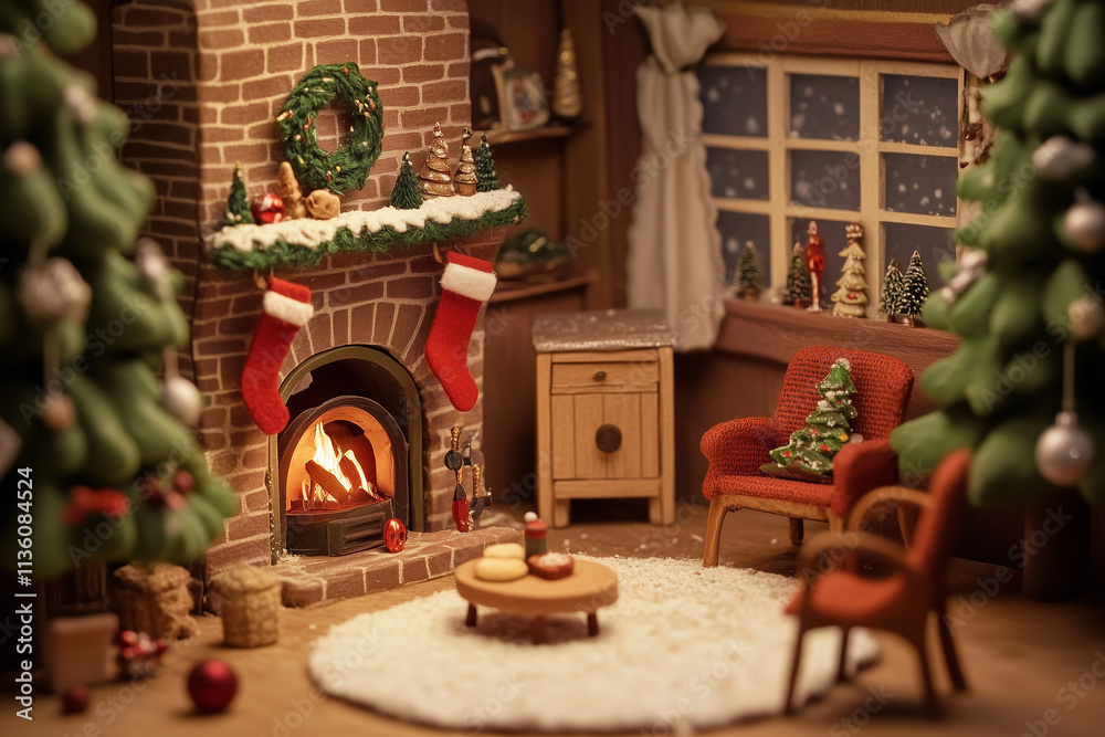 Obraz premium christmas tree and fireplace