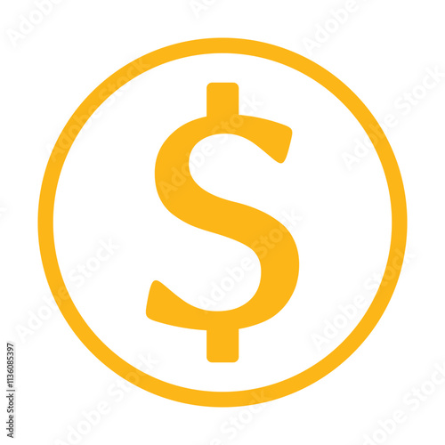 żółty symbol dolara, grafika wektorowa