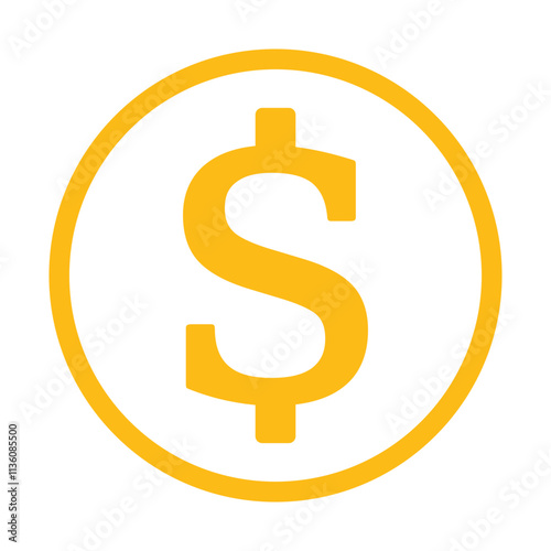 żółty symbol dolara, grafika wektorowa