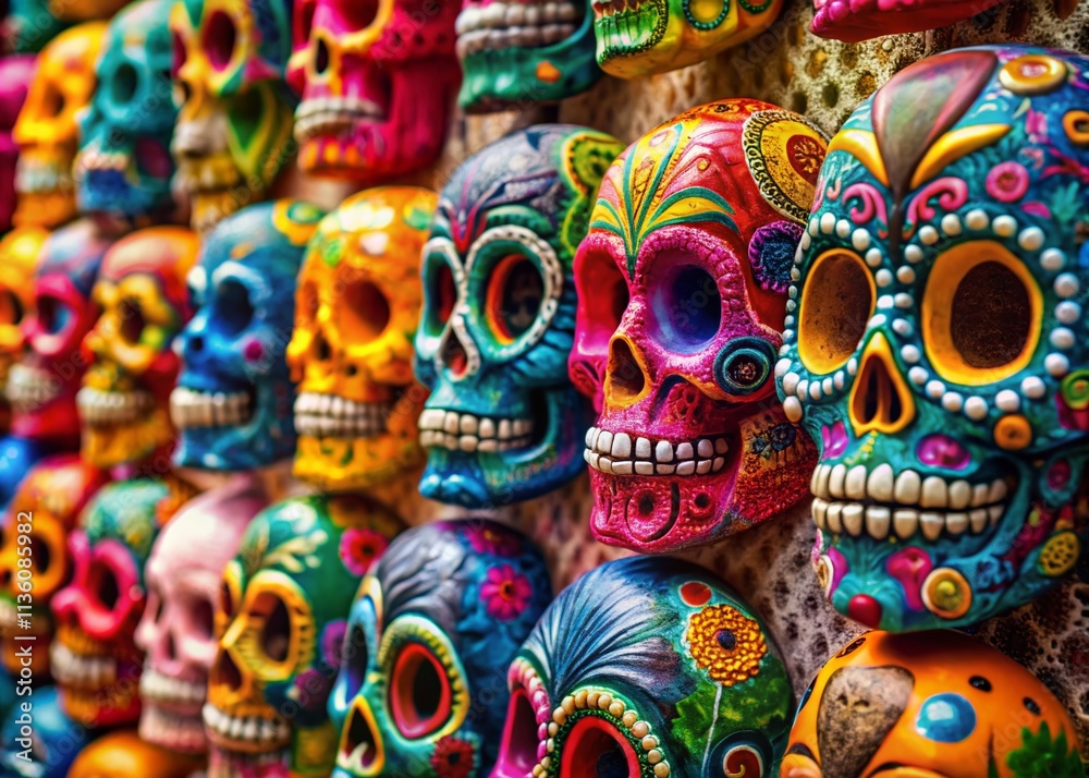 Fototapeta premium Colorful Sugar Skulls Day of the Dead Mexican Fiesta Wall Art High Depth of Field Photography
