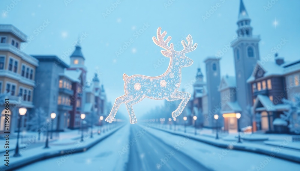 3d Digital Art of a Reindeer Shaped Snowflake Floating Through a Snowy City. Free Christmas Background. Chrismas Wallpaper. Cool Wallpaper 4k 3d Digital Art of a Reindeer Shaped Snowflake Floating Through a Snowy City. Free Christmas Background. Chrismas Wallpaper. Cool Wallpaper 4k